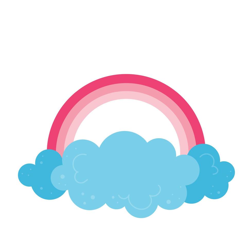 Blue clouds with pink rainbow. Children nursery concept. vector