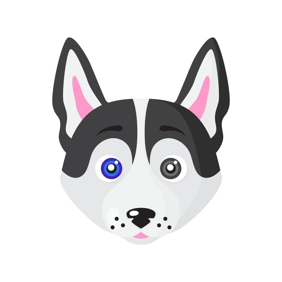 Vector cartoon dog face of Siberian Husky breed.