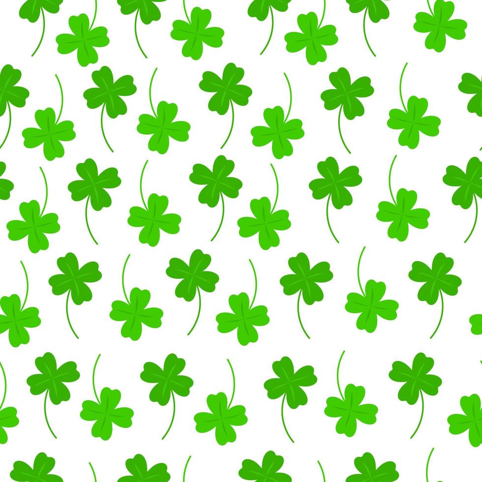 Green clover seamless pattern on white background. St. Patrick day symbol. Vector illustration