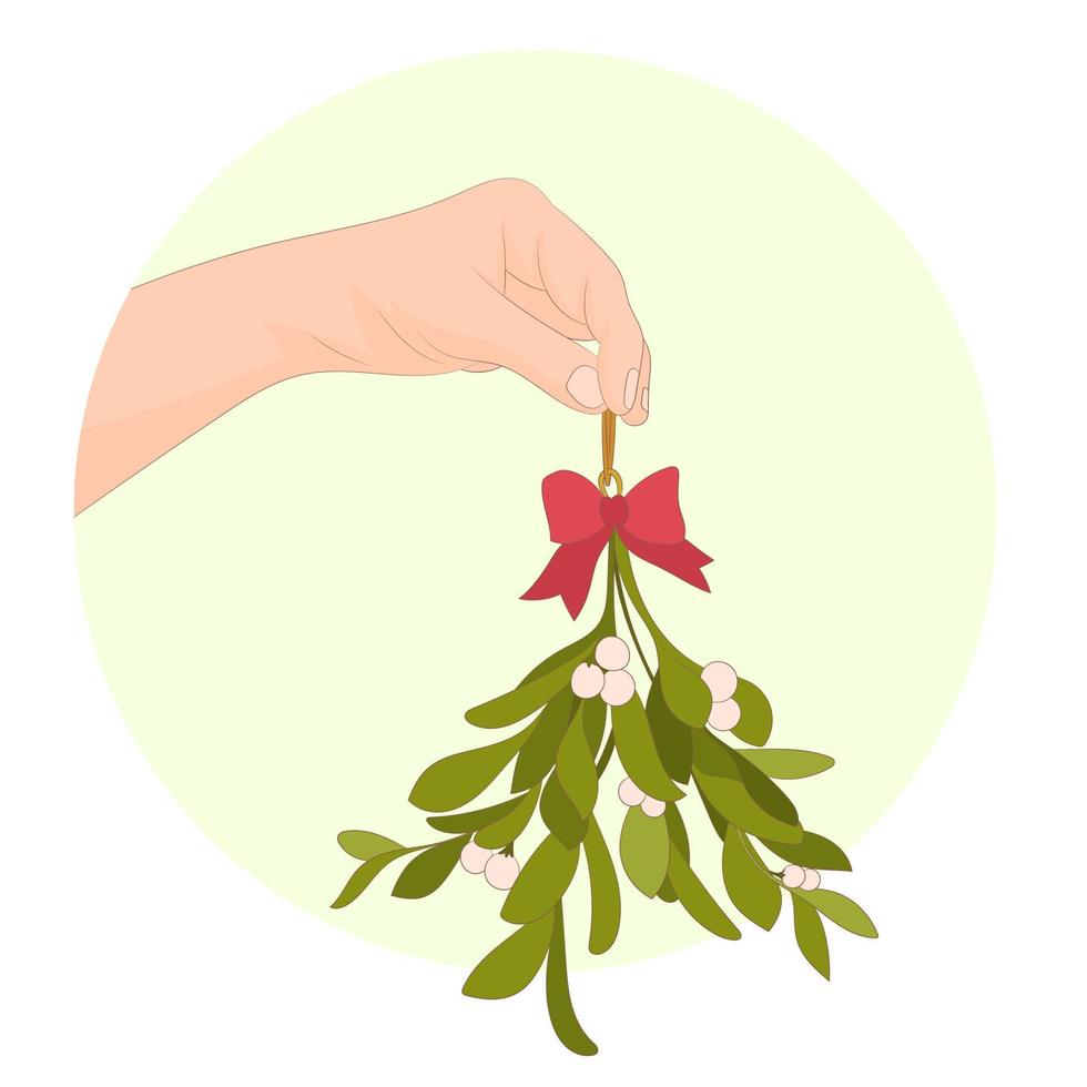 Human palm with hanged mistletoe bunch vector