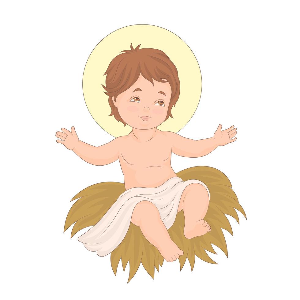 pequeño niño jesús en el pesebre, escena navideña. vector