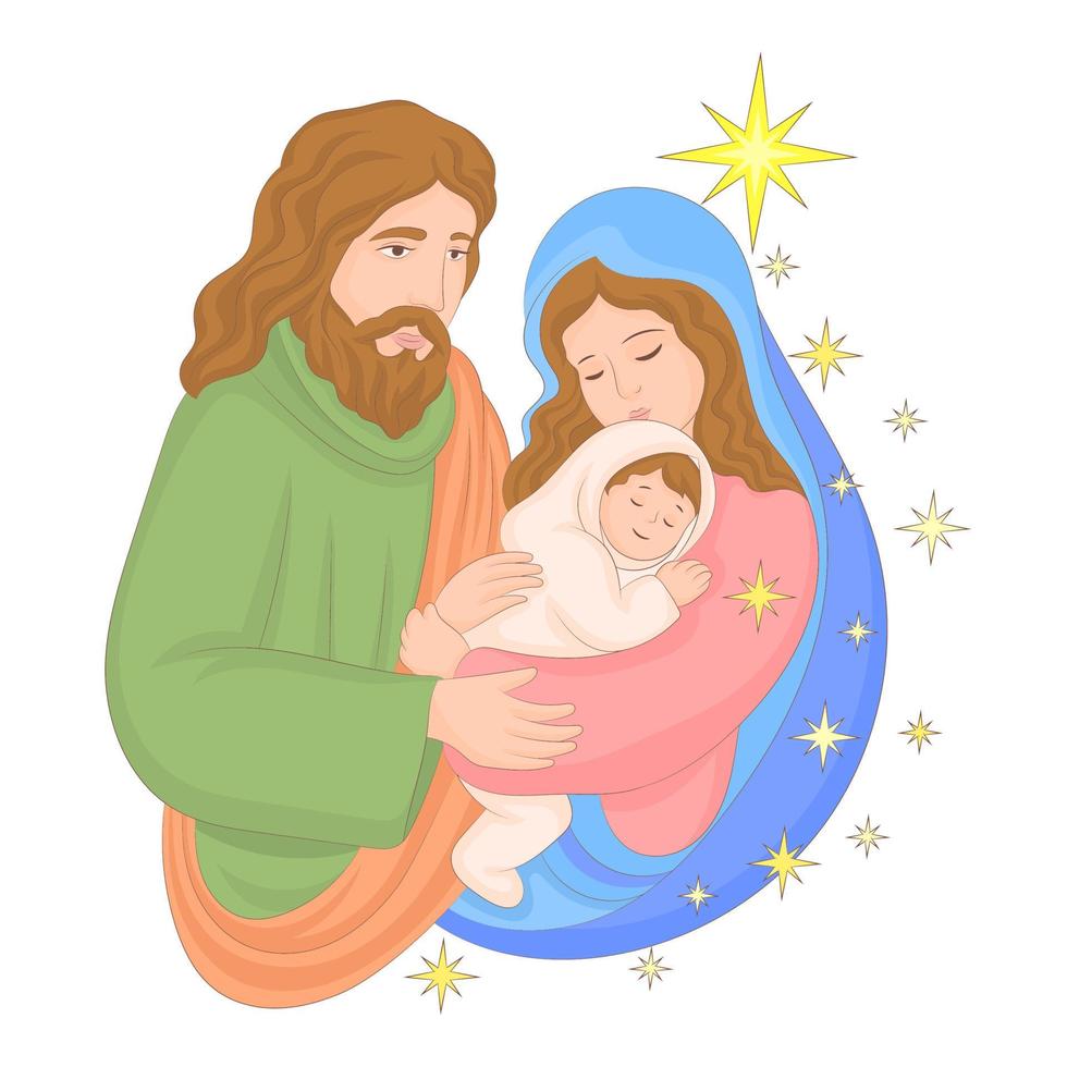 Christmas nativity scene with baby Jesus sleeping, Mary and Joseph vector