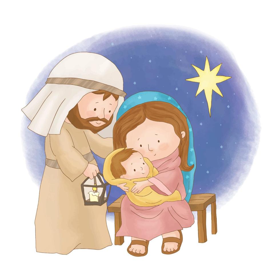 Christmas nativity scene with baby Jesus, Mary and Joseph vector