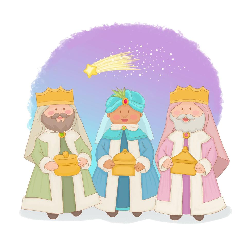 Three Wise Men Kings with gifts for Baby Jesus in Nativity vector