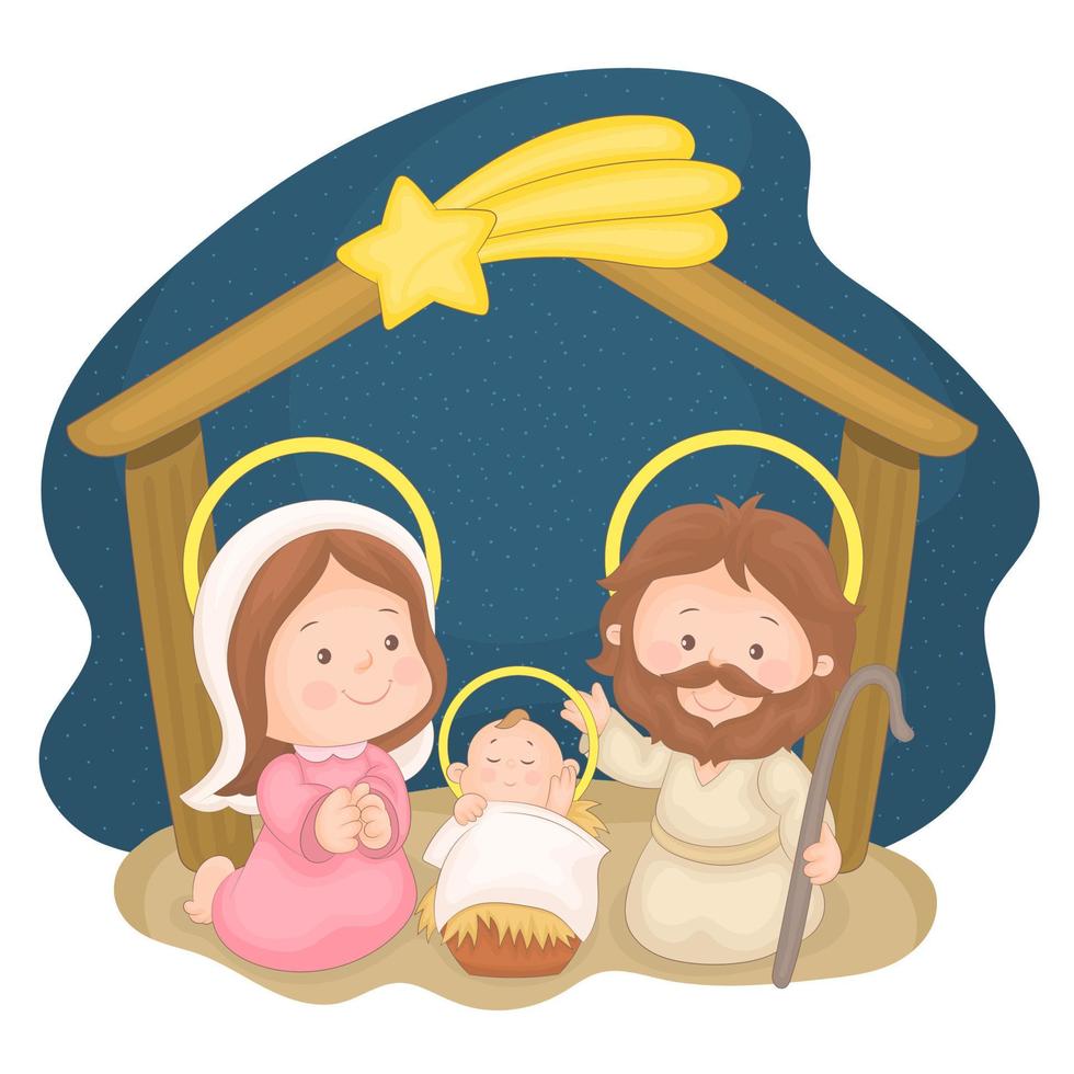 escena de la noche de navidad con el niño jesús, maría y josé vector