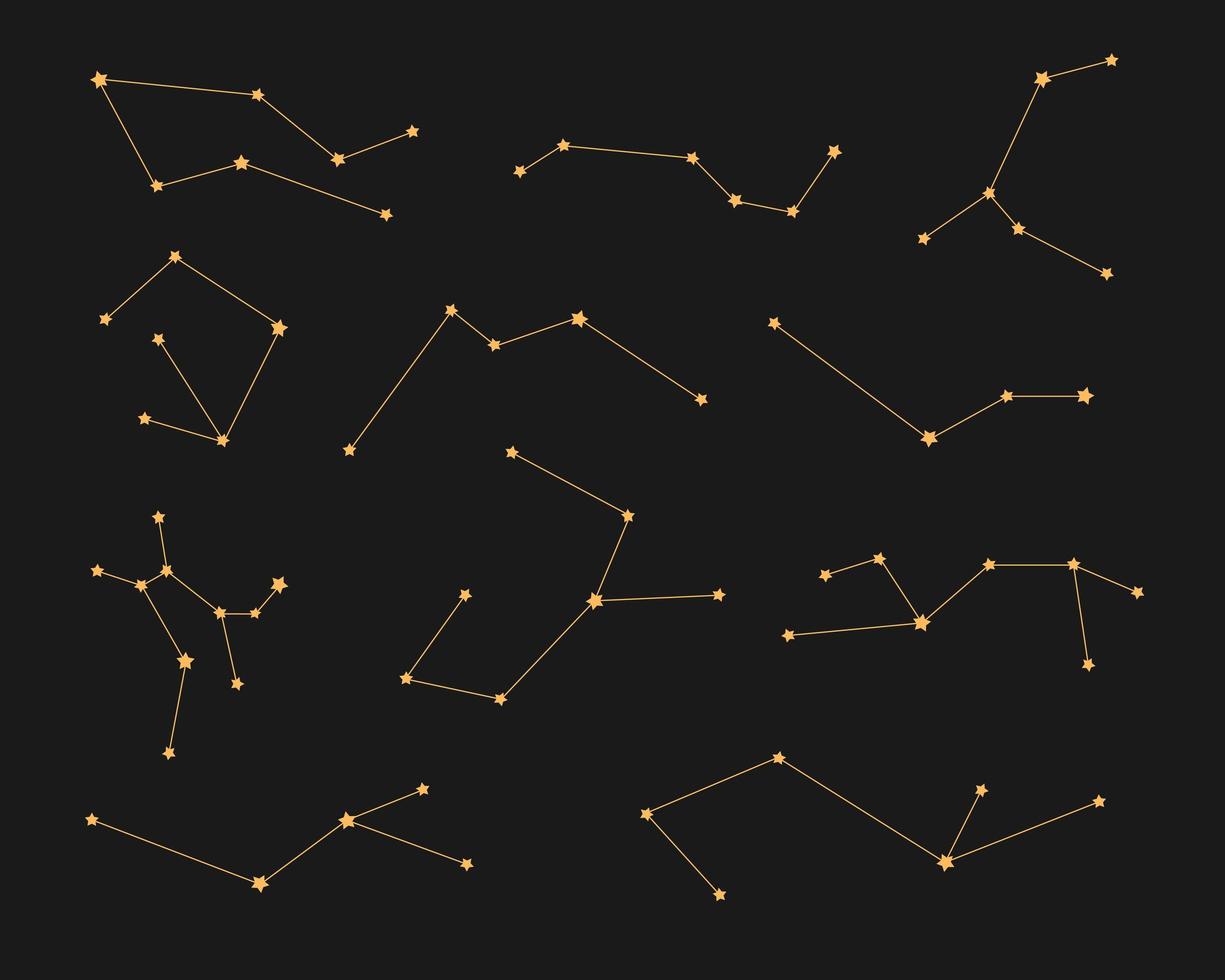 conjunto de constelaciones de contorno dorado abstracto ficticio vector