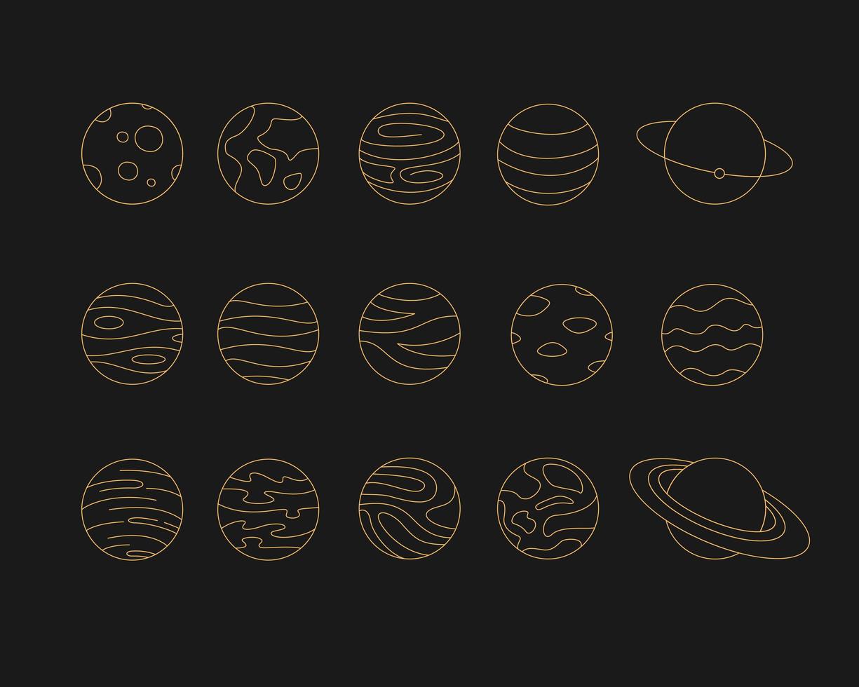 celestial outline set gold planets vector