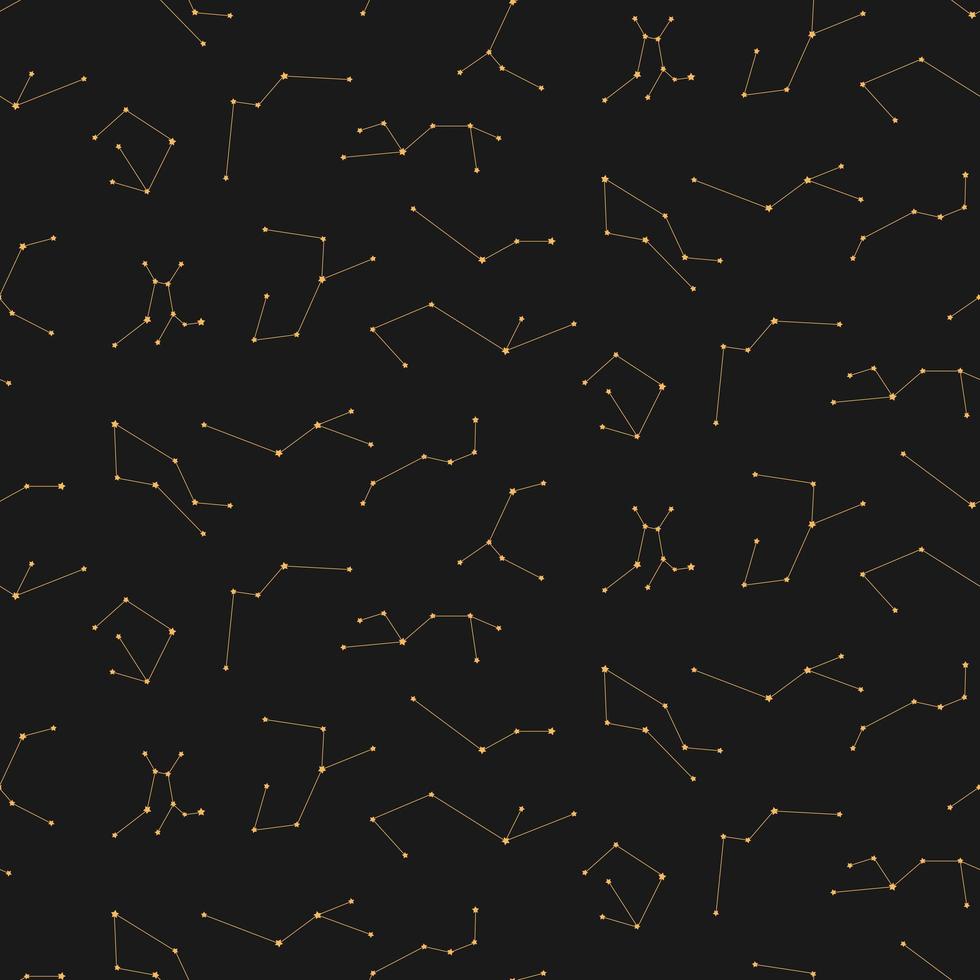Celestial constellations astrological golden seamless pattern on dark background vector