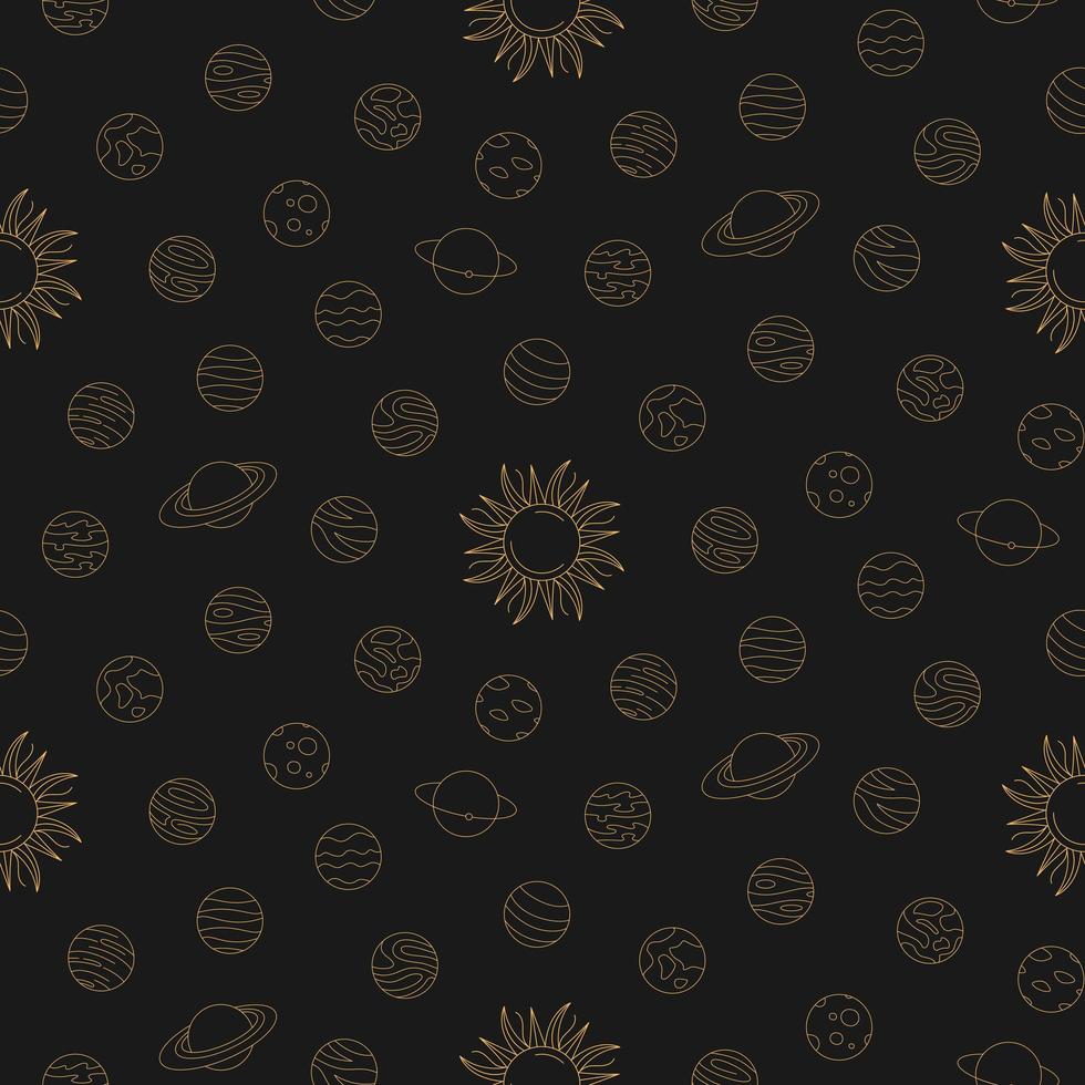 Celestial constellations astrological golden seamless pattern on dark background vector