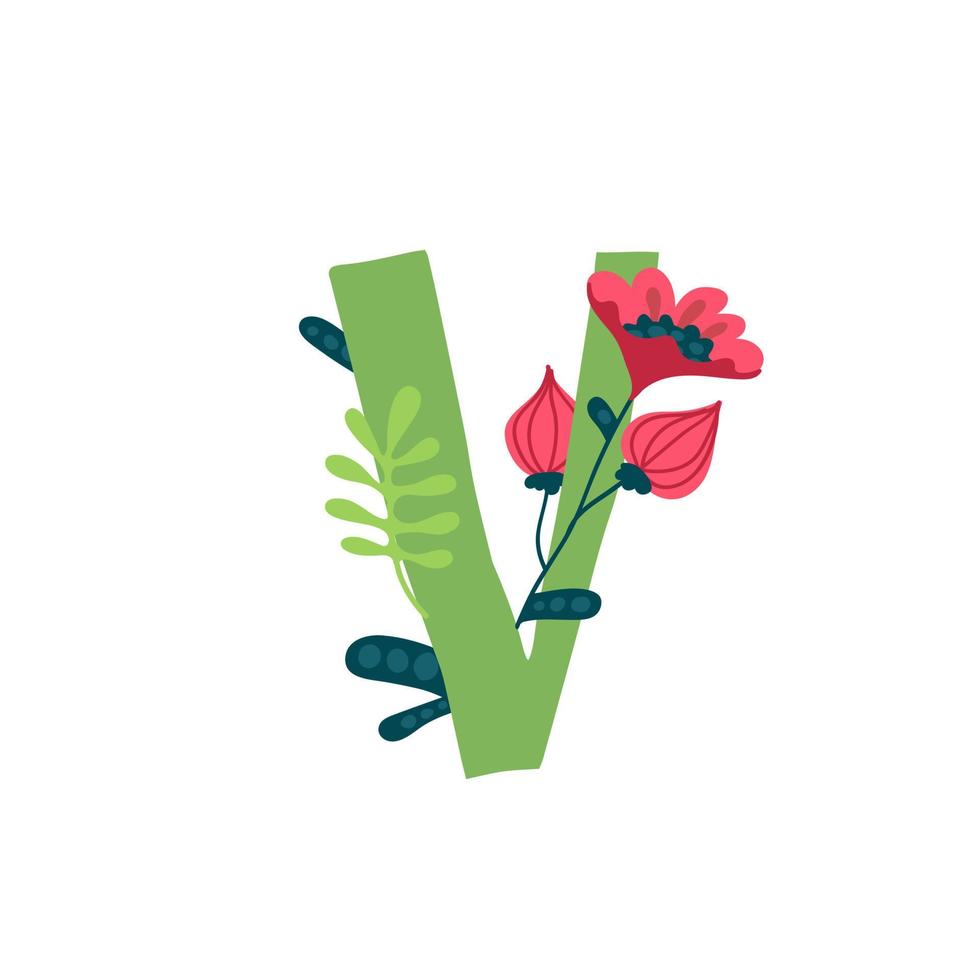 Latin letter in flowers and plants. Vector. Letter in decorative elements for inscriptions. Company logo. Poster or monogram. vector
