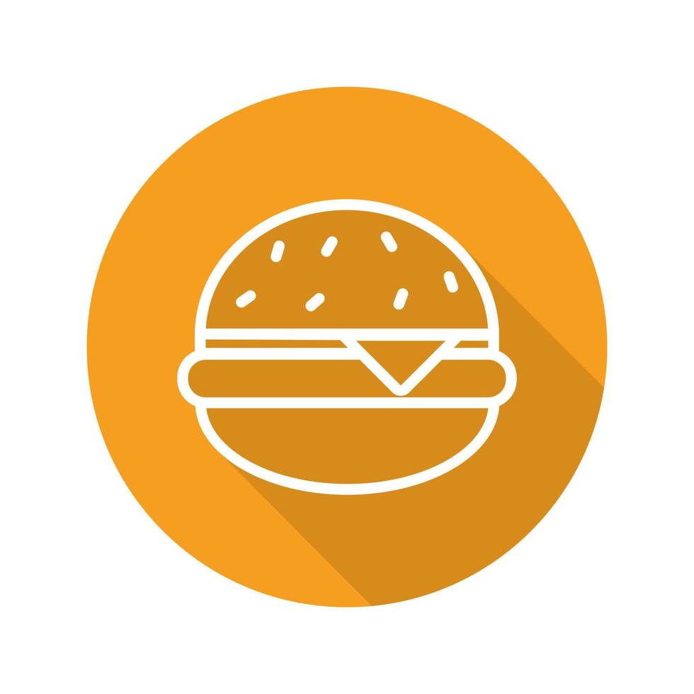 Hamburger flat linear long shadow icon. Fastfood. Cheeseburger. Burger. Vector line symbol