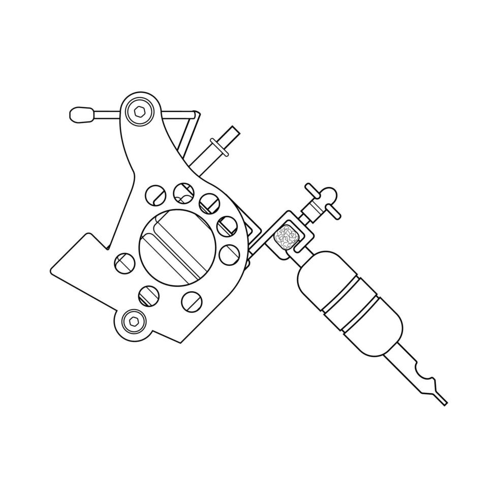 Tattoo machine linear drawing. Thin line illustration. Tattoo gun contour symbol. Vector isolated outline drawing