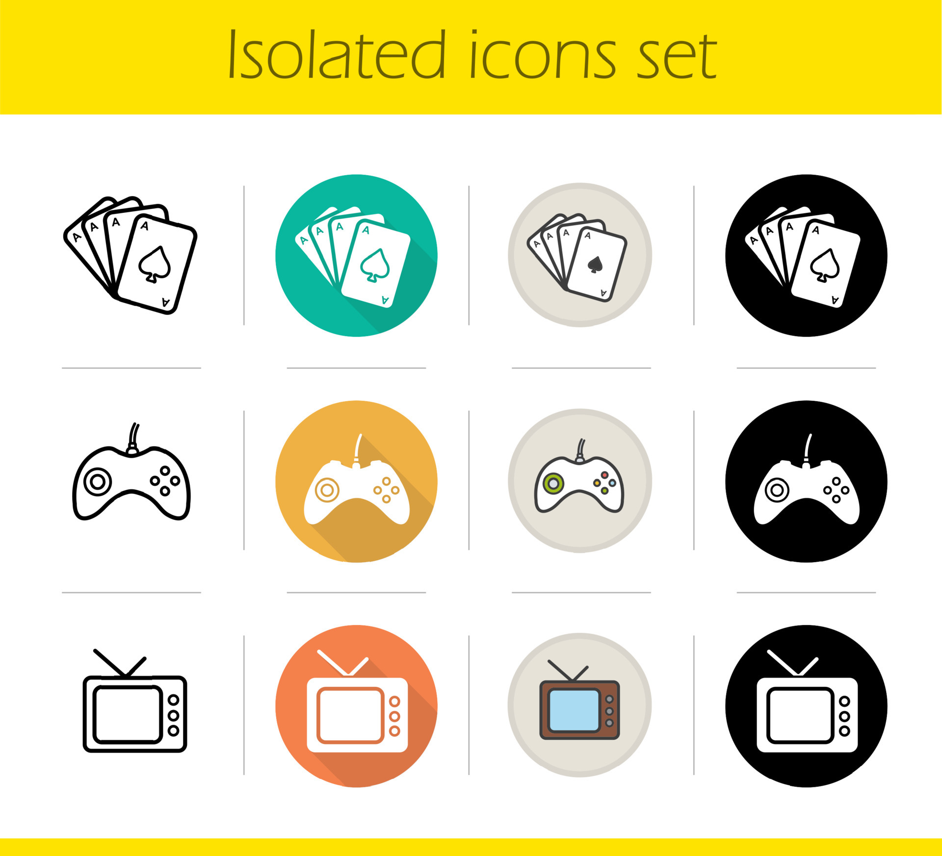 Leisure and entertainment activities icons set. Flat design, linear