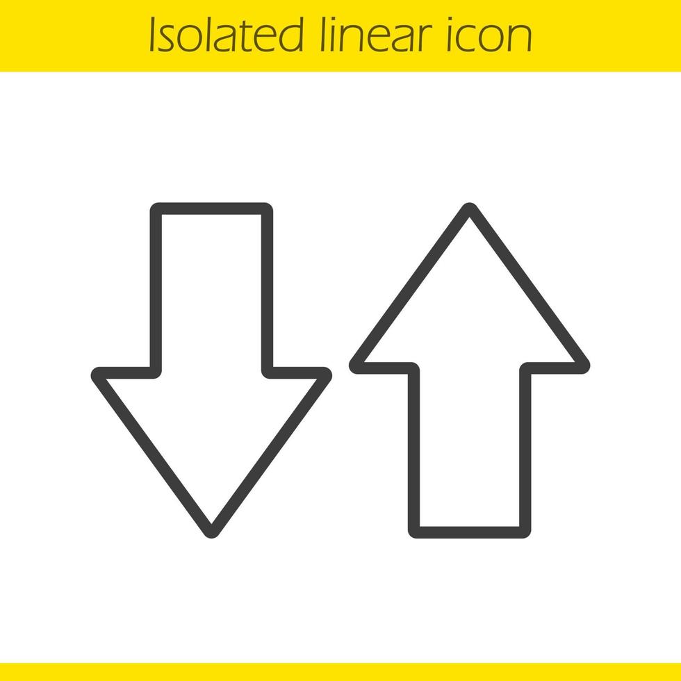 Up and down arrows linear icon. Thin line illustration. Download and upload. Opposite direction arrows contour symbol. Vector isolated outline drawing