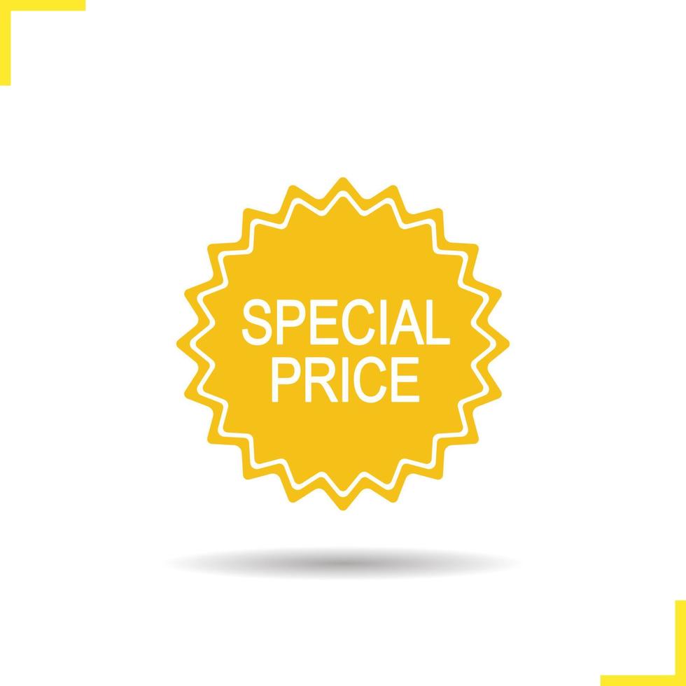 Special price sticker. Drop shadow yellow label. Online shop discount banner. Isolated illustration. Product badge. Vector