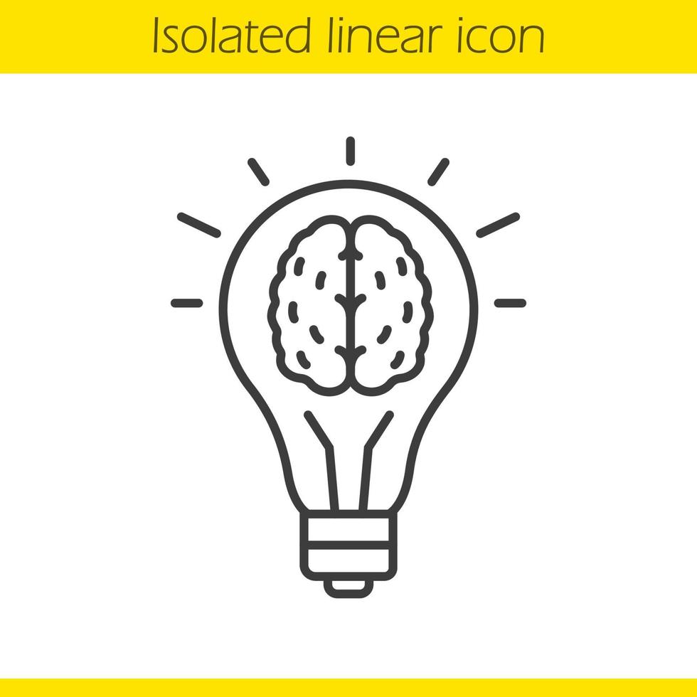 Good idea linear icon. Human brain inside light bulb. Thin line illustration. Eureka contour symbol. Vector isolated outline drawing
