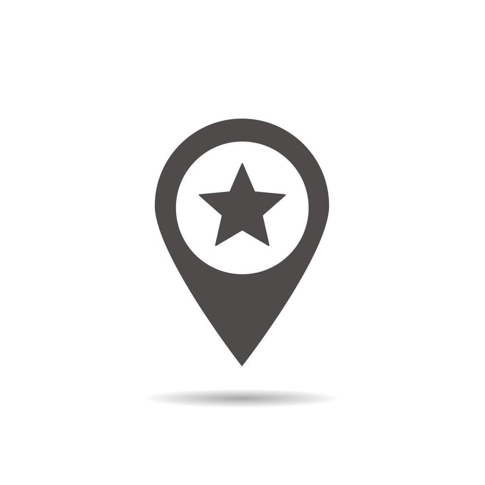 Star mark inside pinpoint icon. Drop shadow silhouette symbol. Favorite place location. Vector isolated illustration