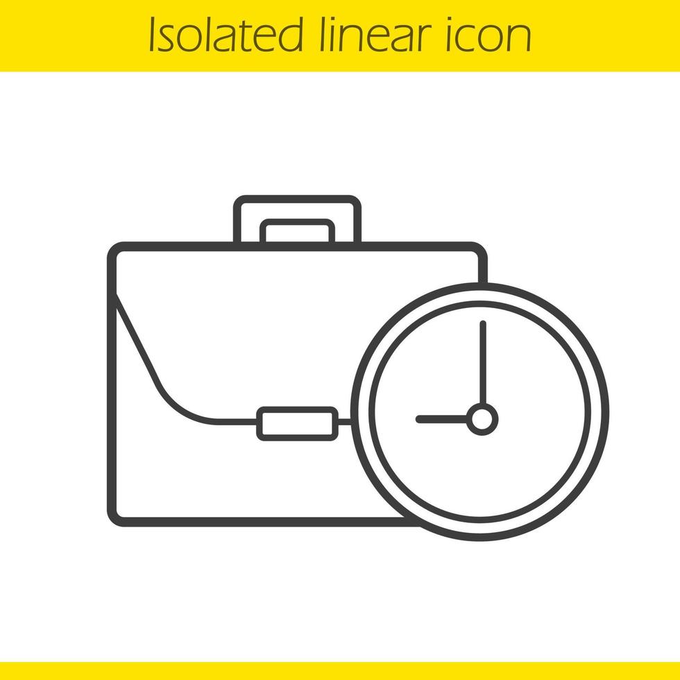 icono lineal de tiempo de trabajo. Ilustración de línea fina de horas de trabajo. maletín de negocios con reloj. símbolo de contorno. dibujo de contorno aislado vectorial vector