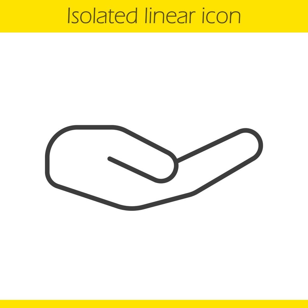 Begging hand gesture linear icon. Thin line illustration. Outstretched cupped hand contour symbol. Vector isolated outline drawing