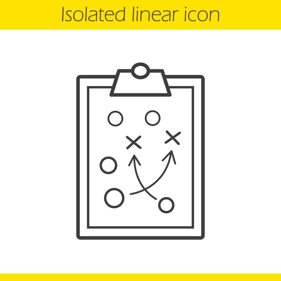 Clipboard game plan linear icon. Thin line illustration. Sport game strategy scheme. Contour symbol. Vector isolated outline drawing