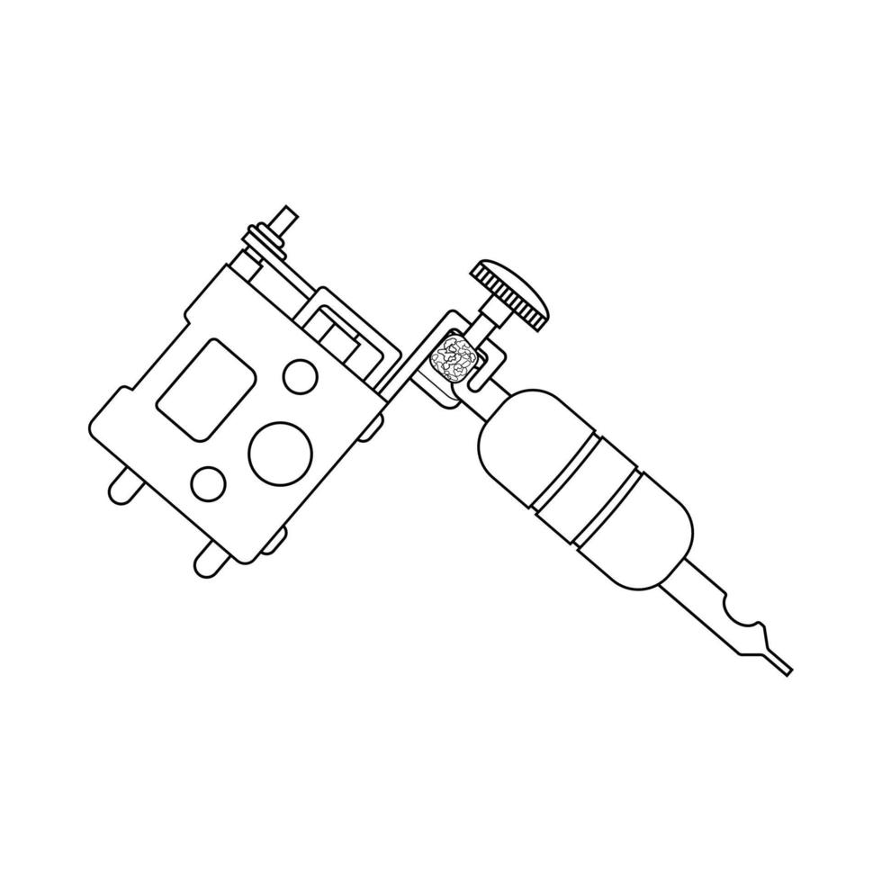 Dibujo lineal de la máquina de tatuaje. Ilustración de línea fina. símbolo de contorno de pistola de tatuaje. dibujo de contorno aislado vectorial vector