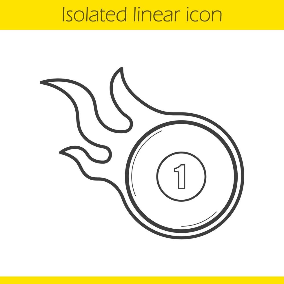 icono lineal de bola de billar ardiente. Ilustración de línea fina. símbolo de contorno de bola de billar número 1. dibujo de contorno aislado vectorial vector