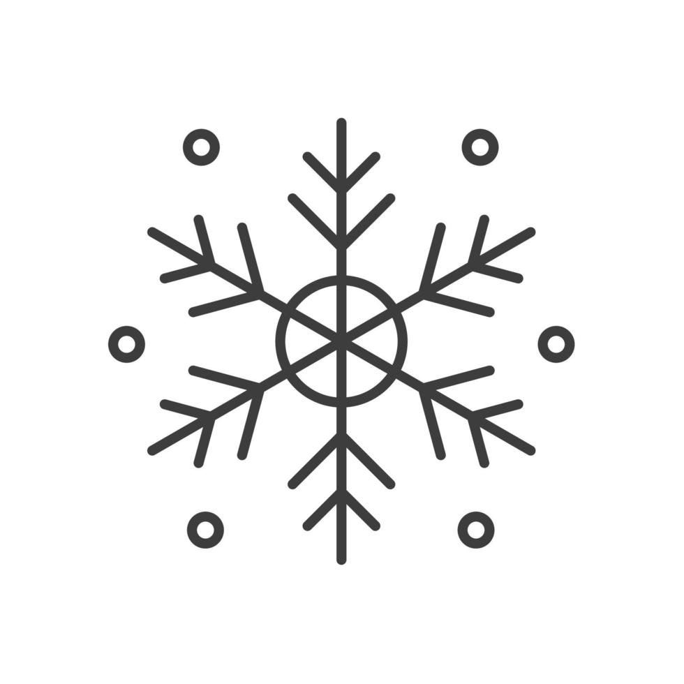 Snowflake linear icon. Thin line illustration. Snowy weather contour symbol. Vector isolated outline drawing