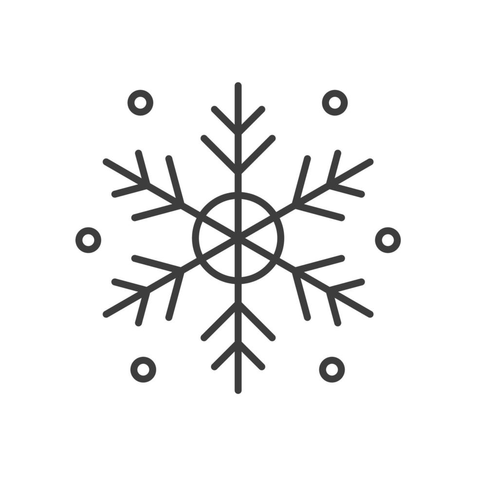 Snowflake linear icon. Thin line illustration. Snowy weather contour symbol. Vector isolated outline drawing