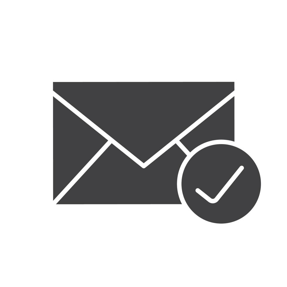 Checked email icon. Letter silhouette symbol. Received sms message. Negative space. Vector isolated illustration