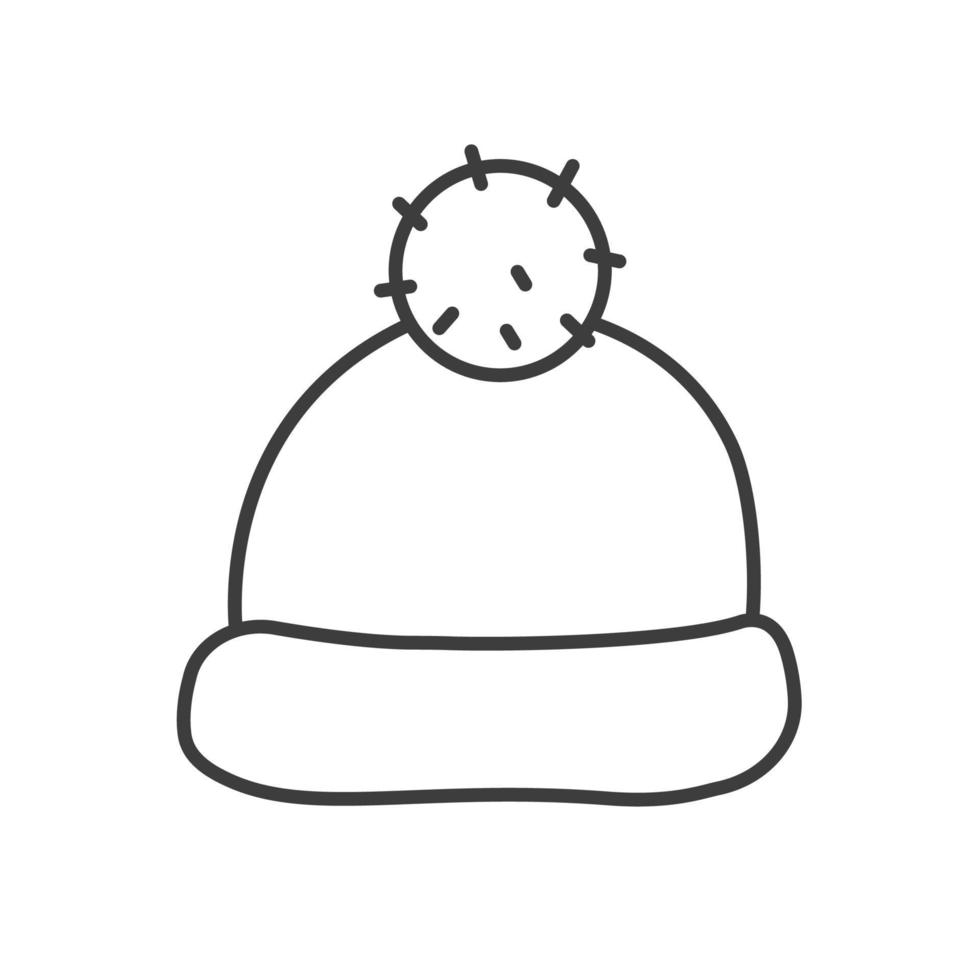 Winter hat with pom pom linear icon. Thin line illustration. Ski cap contour symbol. Vector isolated outline drawing