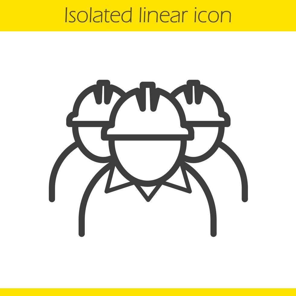 Mine workers linear icon. Thin line illustration. Industrial factory workers contour symbol. Vector isolated outline drawing