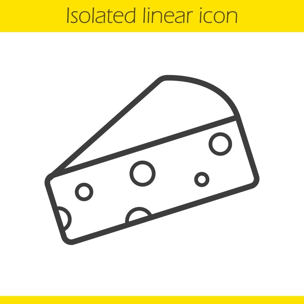 Cheese slice linear icon. Thin line illustration. Hard porous cheddar cheese contour symbol. Vector isolated outline drawing