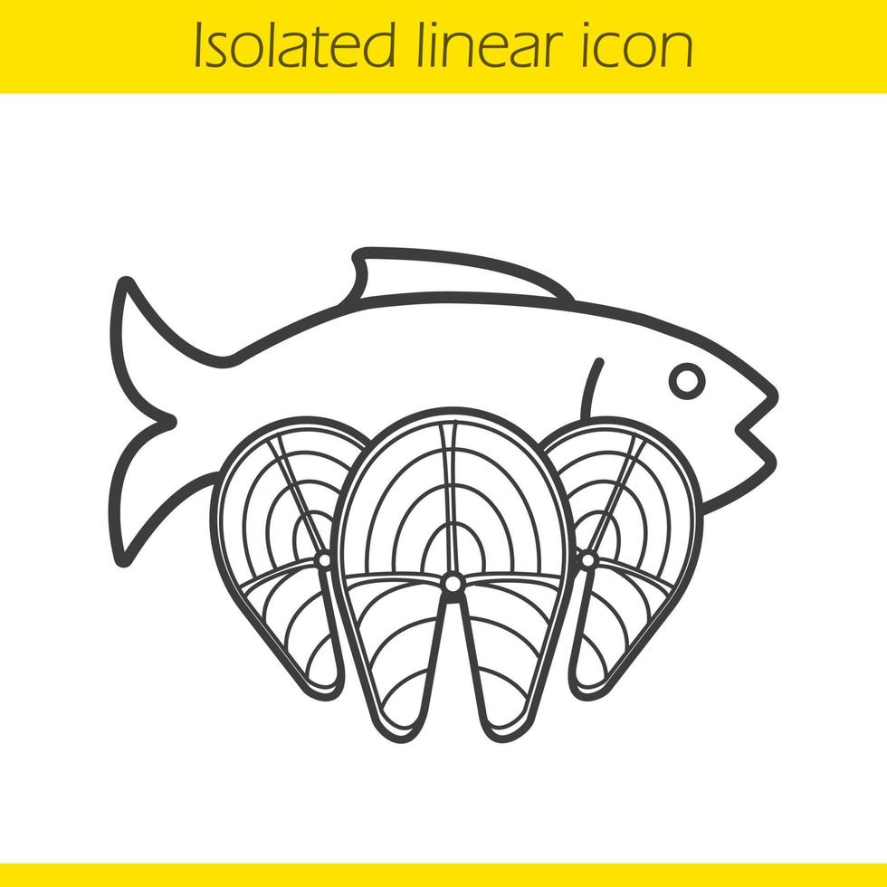 Fish linear icon. Seafood thin line illustration. Salmon fillet steaks contour symbol. Vector isolated outline drawing