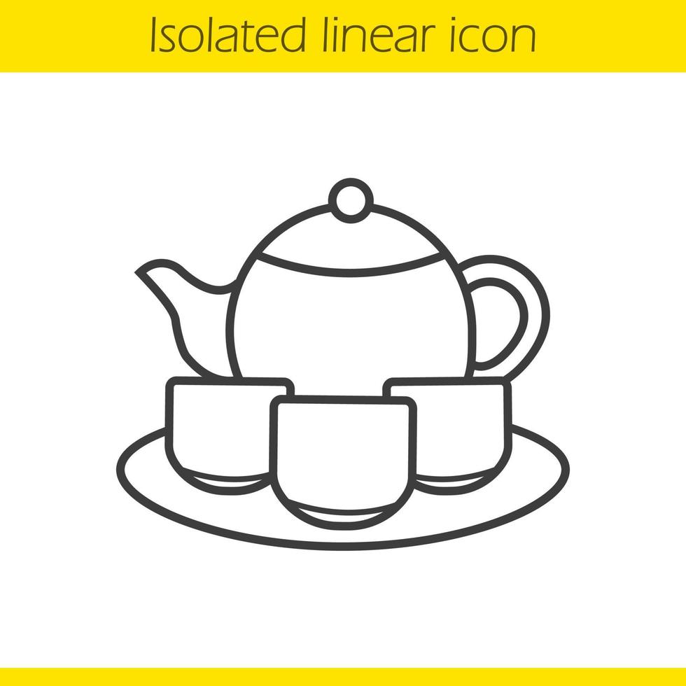 ceremonia del té chino establece icono lineal. Ilustración de línea fina. símbolo de contorno de tetera, tazas y plato. dibujo de contorno aislado vectorial vector