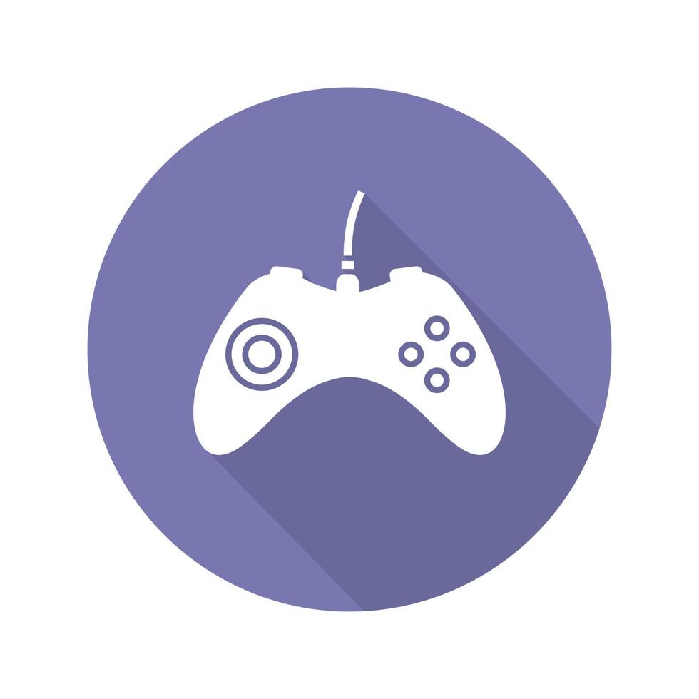 Gamepad flat design long shadow icon. Joystick. Vector silhouette symbol