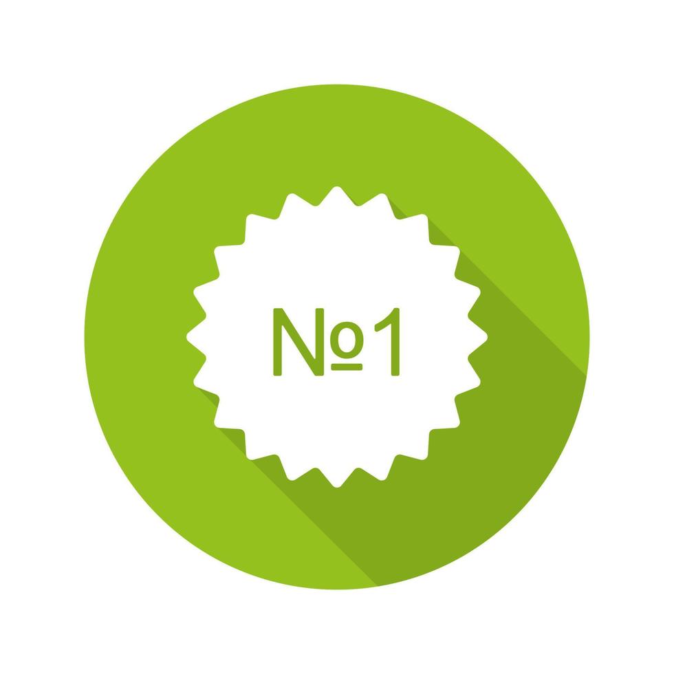 Number 1 green sticker. Flat design long shadow icon. Best product banner. Vector silhouette symbol