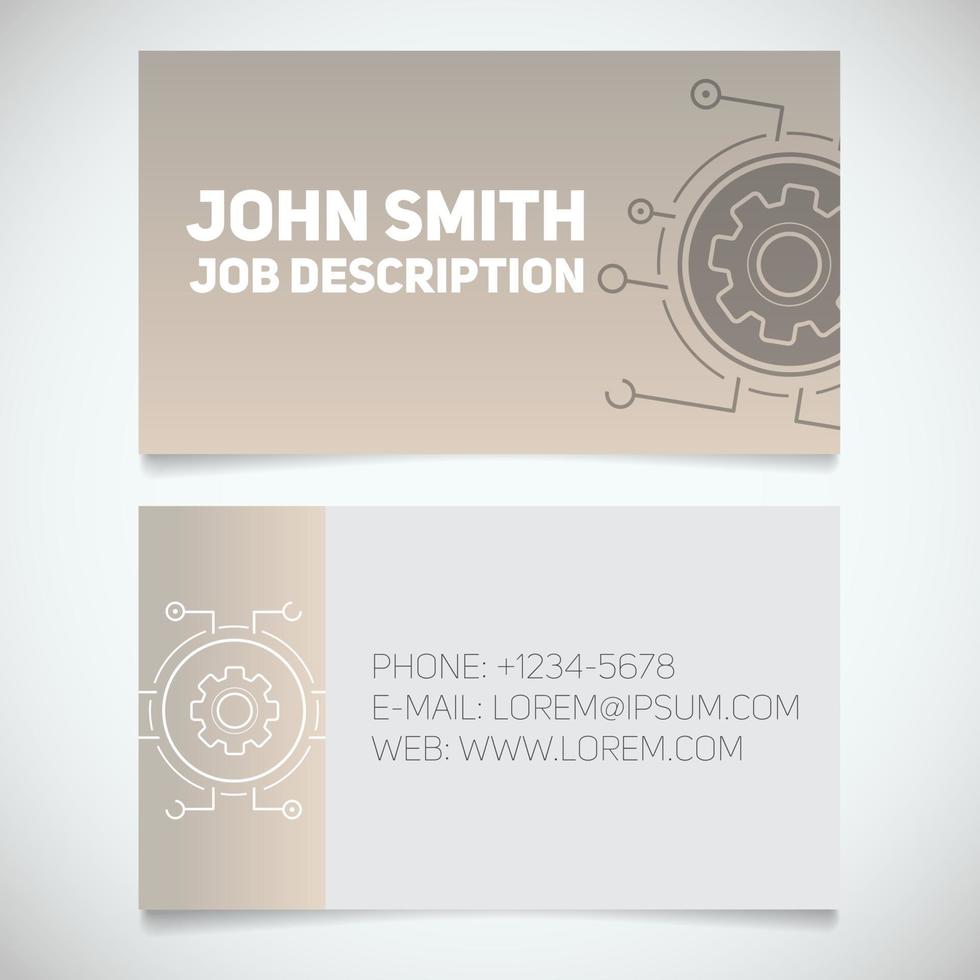 Business card print template with cogwheel logo. Easy edit. Manager. Cyber engineer. Technician. Stationery design concept. Vector illustration