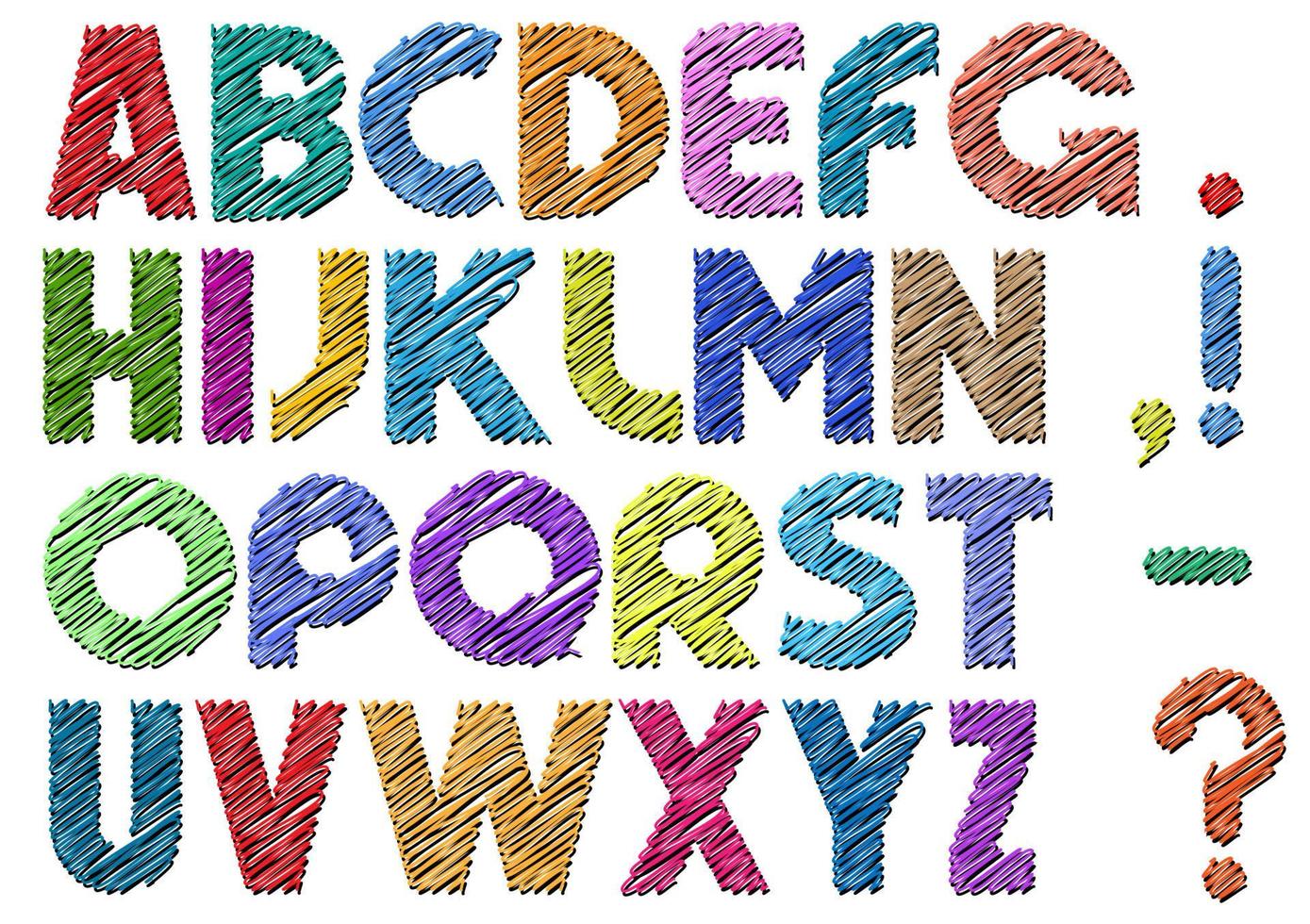 Multicolor scribble alphabet vector