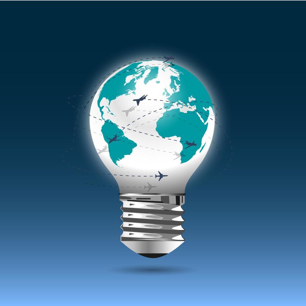 Bulb light - globe with flying planes vector