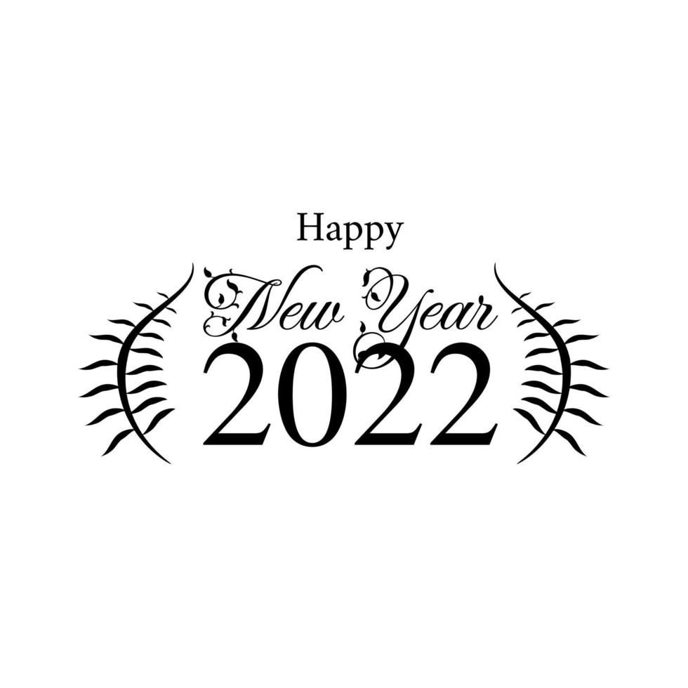 Happy new year 2022 floral text silhouette vector