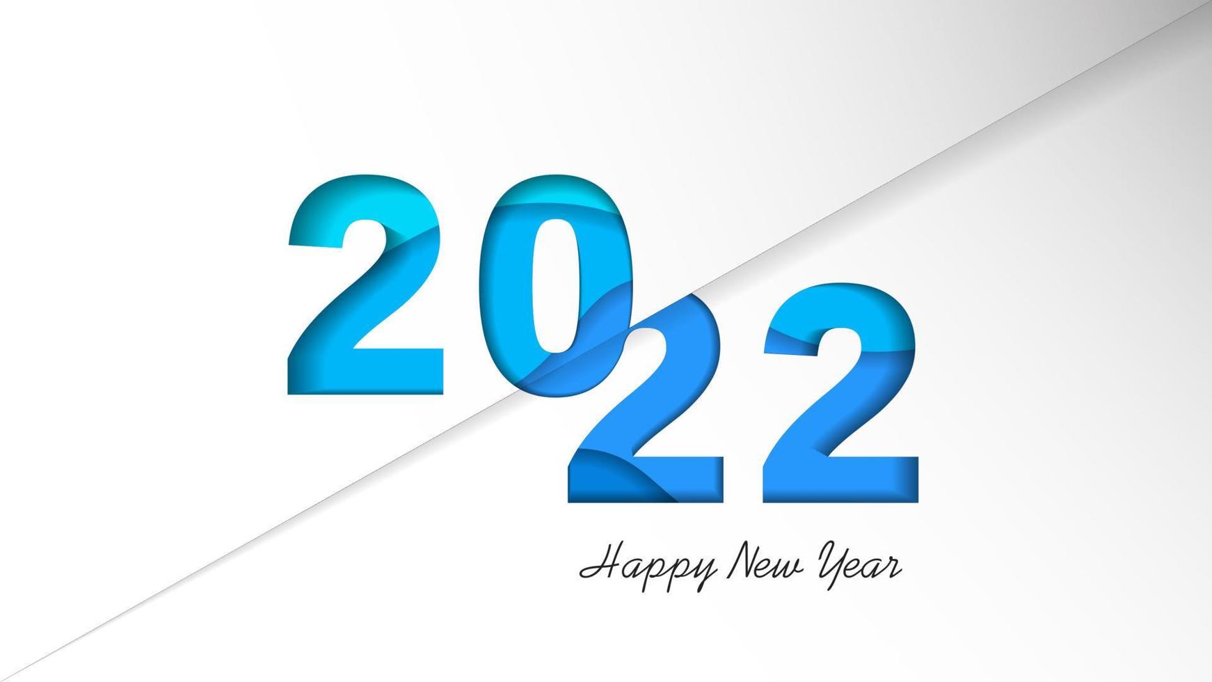 Happy New Year 2022 Background Template. Holiday Vector Illustration of Blue Paper Cut Numbers 2022. 2022 Paper Cut Background Festive Poster or Banner Design