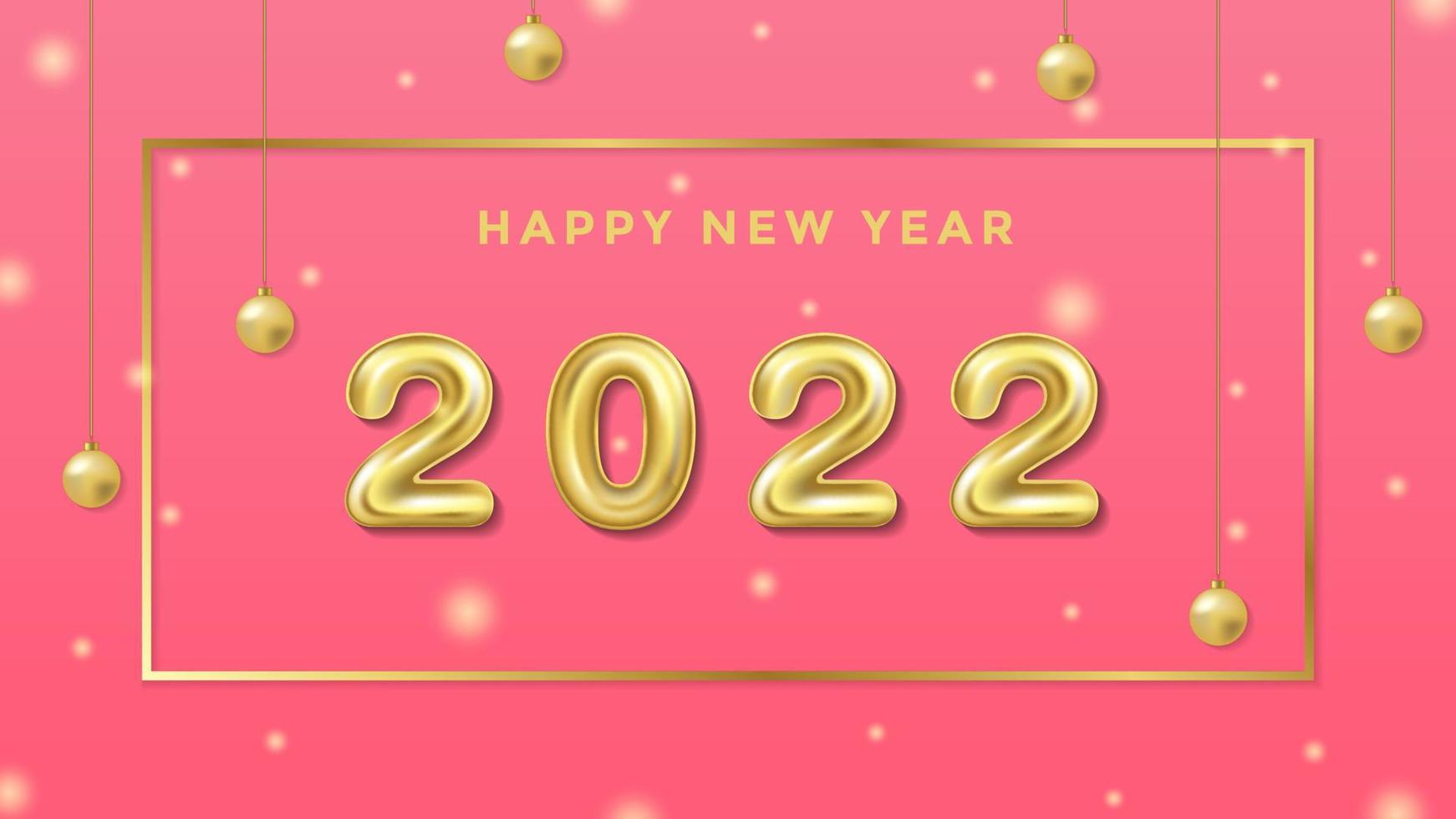 Happy New Year 2022 Background Template. Romantic Holiday Vector Illustration of 3D Balloon Numbers 2022. Minimalistic 2022 Gold Helium Balloon Numbers Background