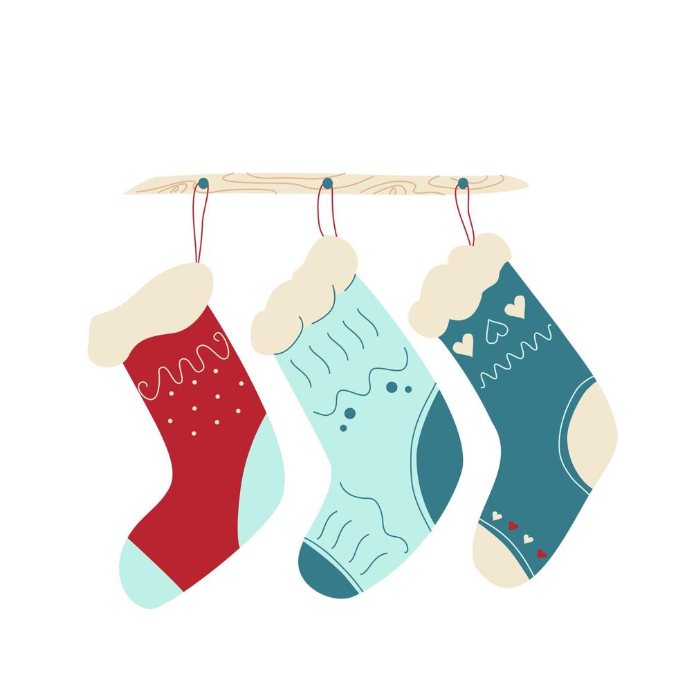 Three winter socks for holiday gifts vector