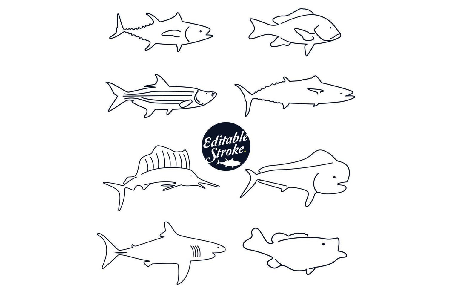 Fishs Icons Editable Outline.eps vector