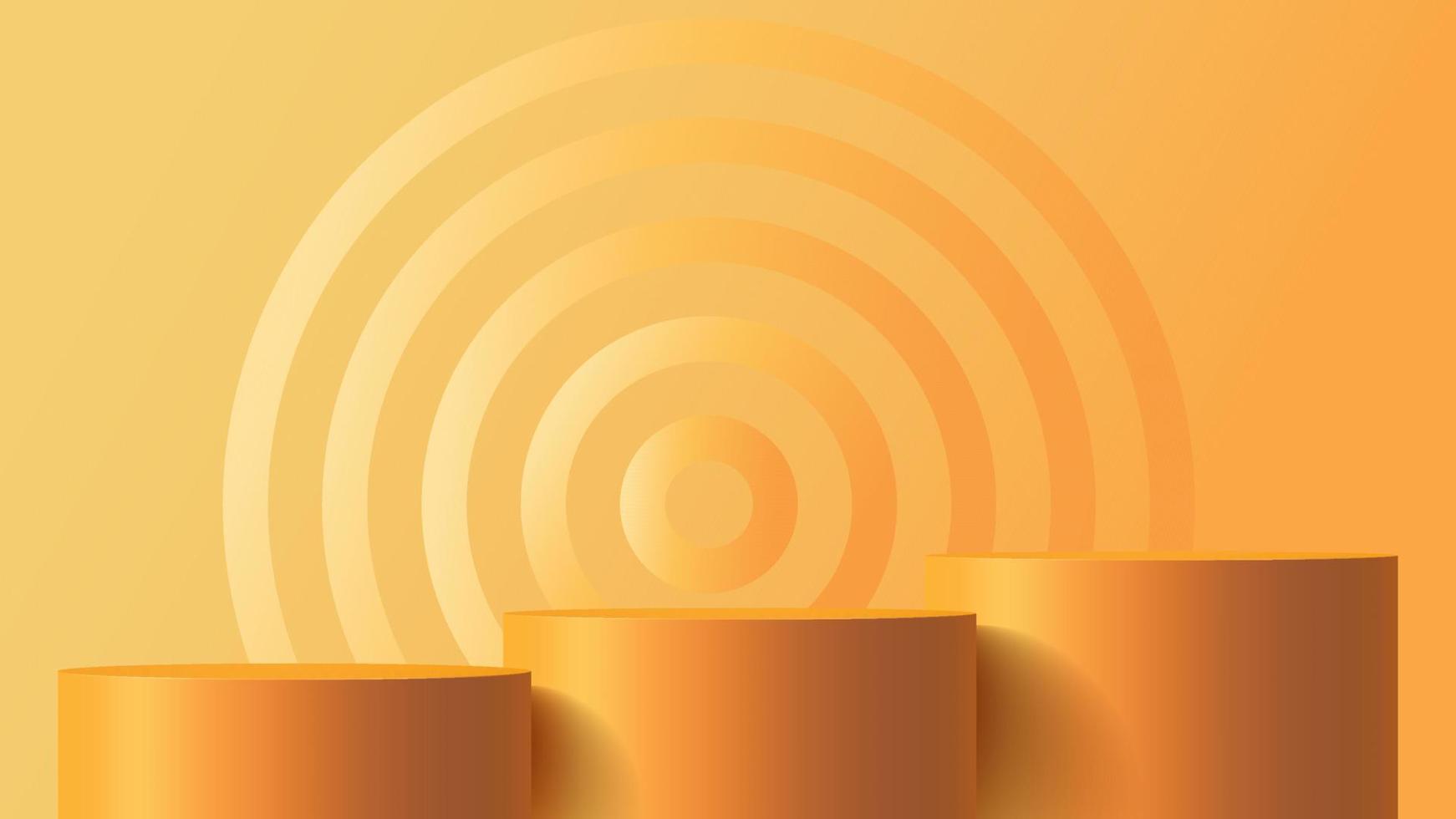 Product podium mock up background for presentation with orange abstract background 3d illustration vector