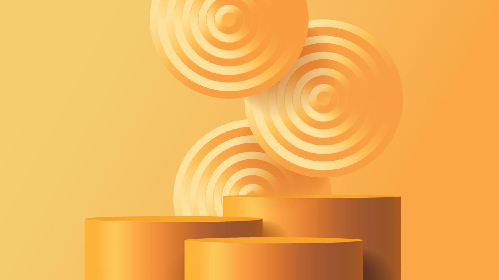 Product podium mock up background for presentation with orange abstract background 3d illustration vector