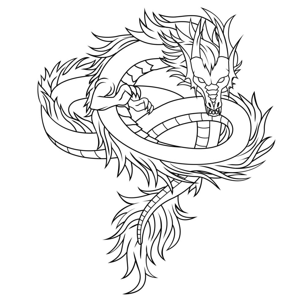 Página para colorear de personaje de dibujos animados de dragón vector