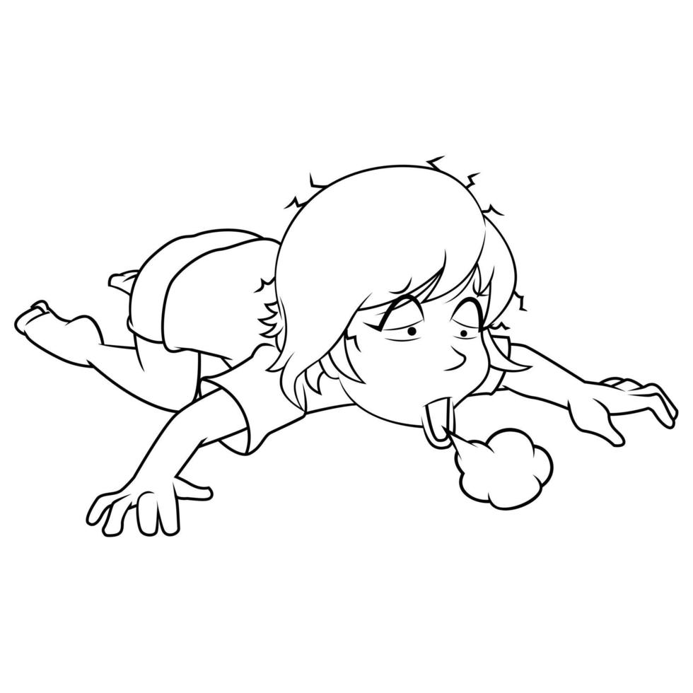 Girl is tired cartoon coloring page vector