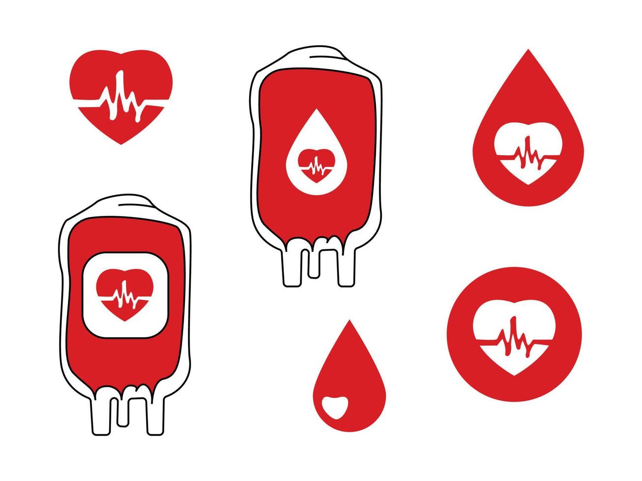 Conjunto de iconos de gota de sangre, plantilla para diseño de donación de sangre, diseño de elementos para donación de sangre vector