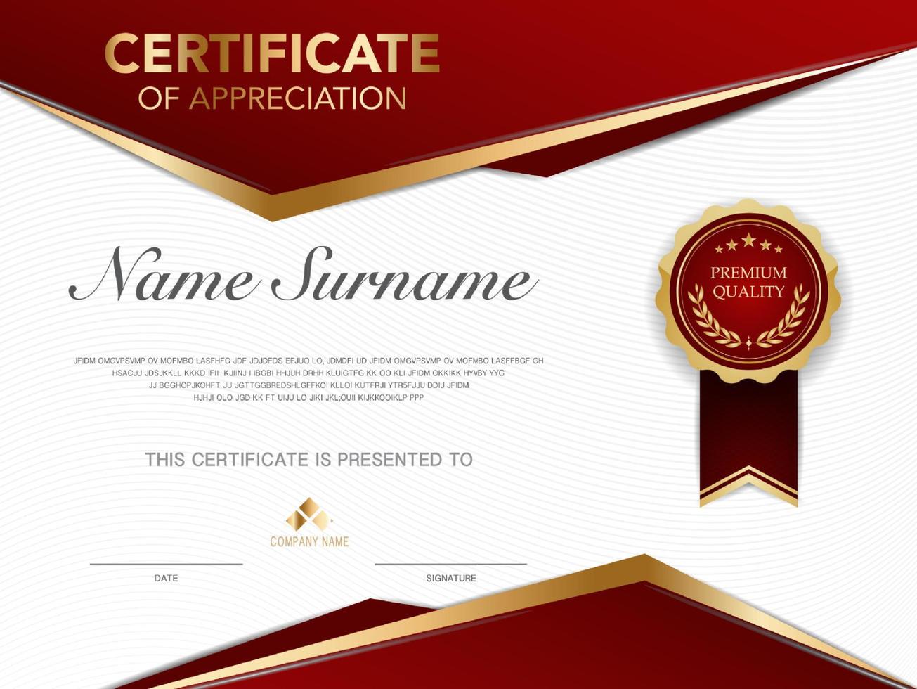 Certificate template red and gold luxury style image. Diploma of geometric modern design. eps10 vector. vector